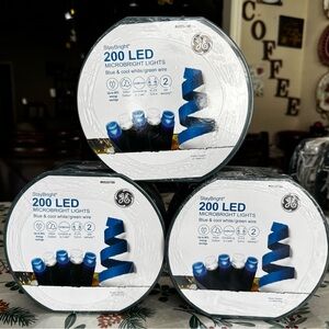 GE "Set of 3" 200Ct LED 41.4-ft Blue & Cool White Microbright Lights Green Wire